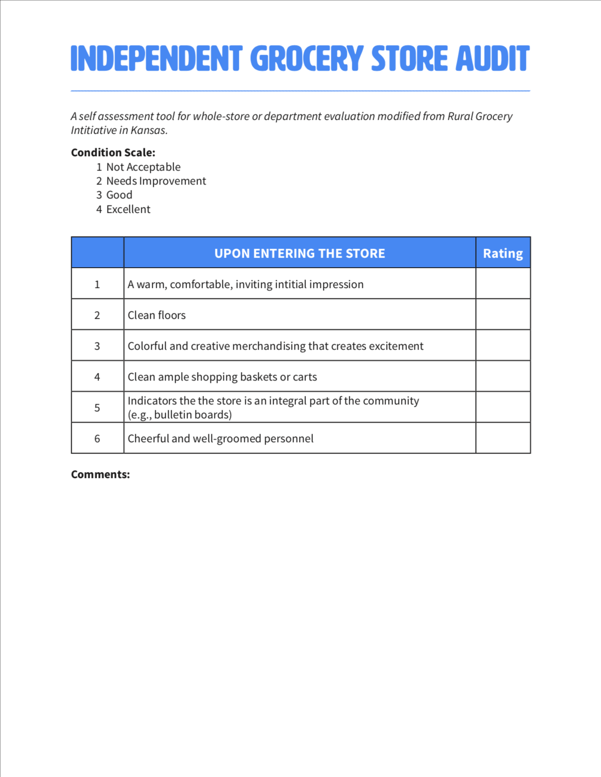Independent Grocery Store Audit/Self Assessment VT Farm to Plate