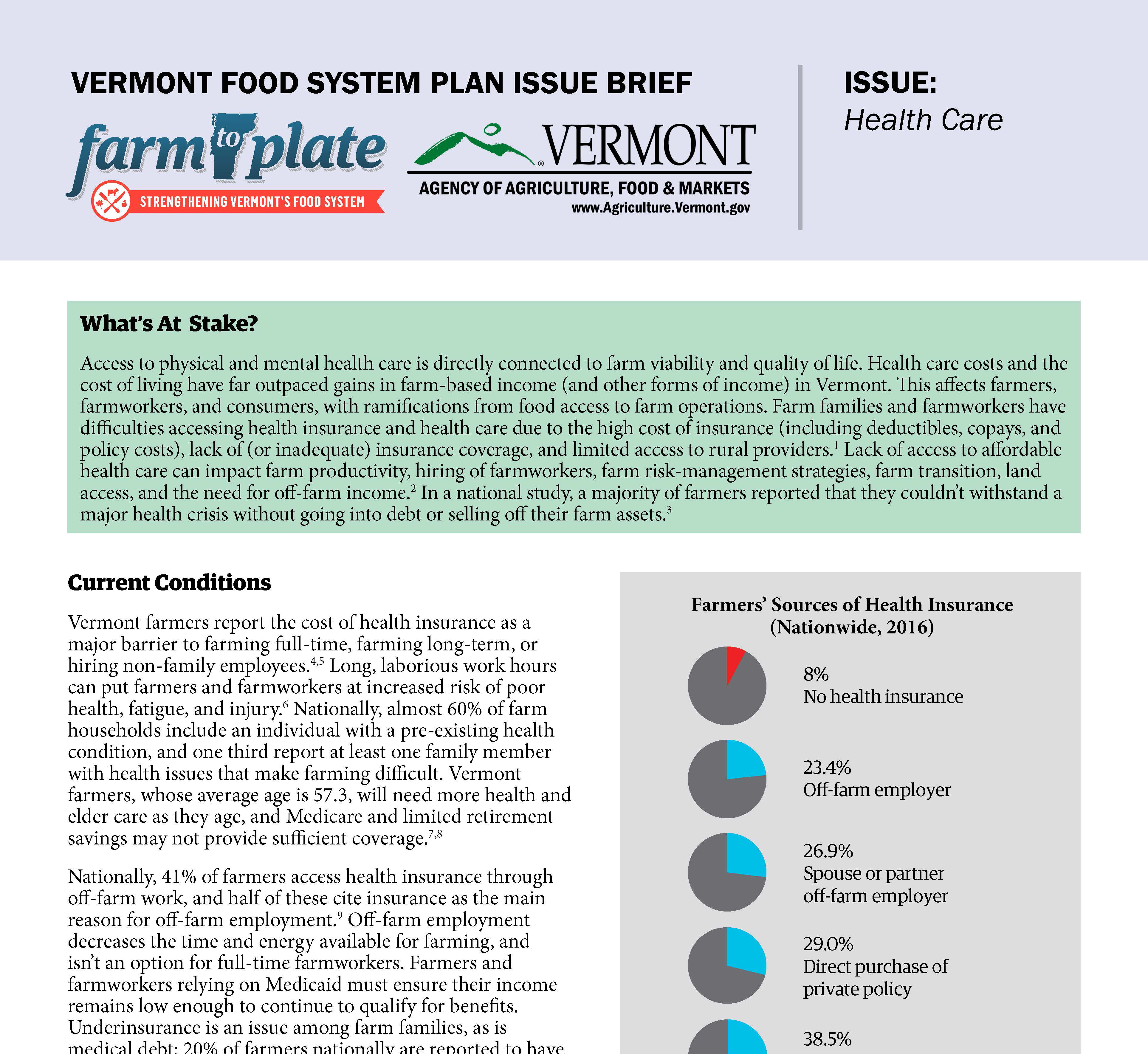 ISSUE Health Care VT Farm to Plate