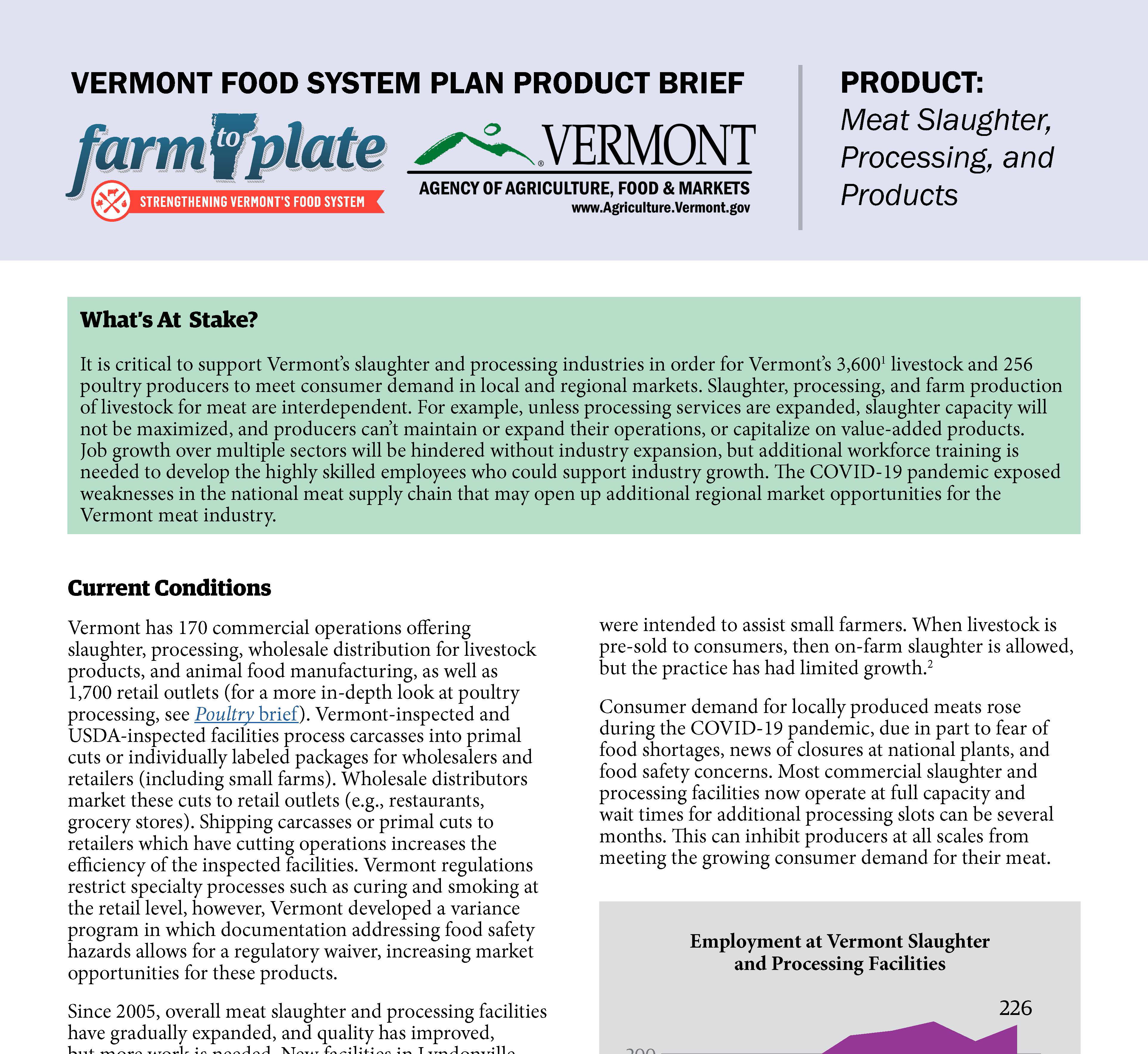 PRODUCT Meat Slaughter Processing and Products VT Farm to Plate