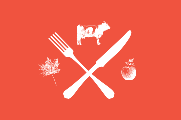 fork, knife, leaf, cow, apple