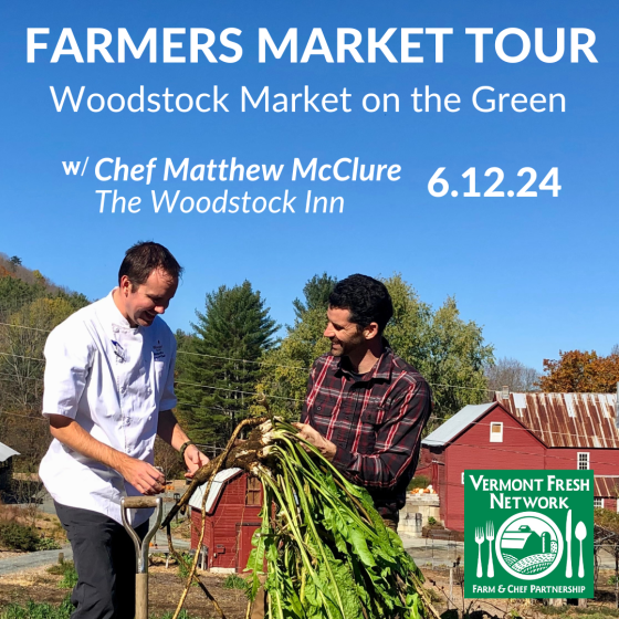 Chef Matthew McClure and master gardener Benjamin Pauly of the Woodstock Inn at the Inn's Kelly Way Gardens. Join Chef Matthew for a tour of the Woodstock Market on the Green on June 12, 2024.