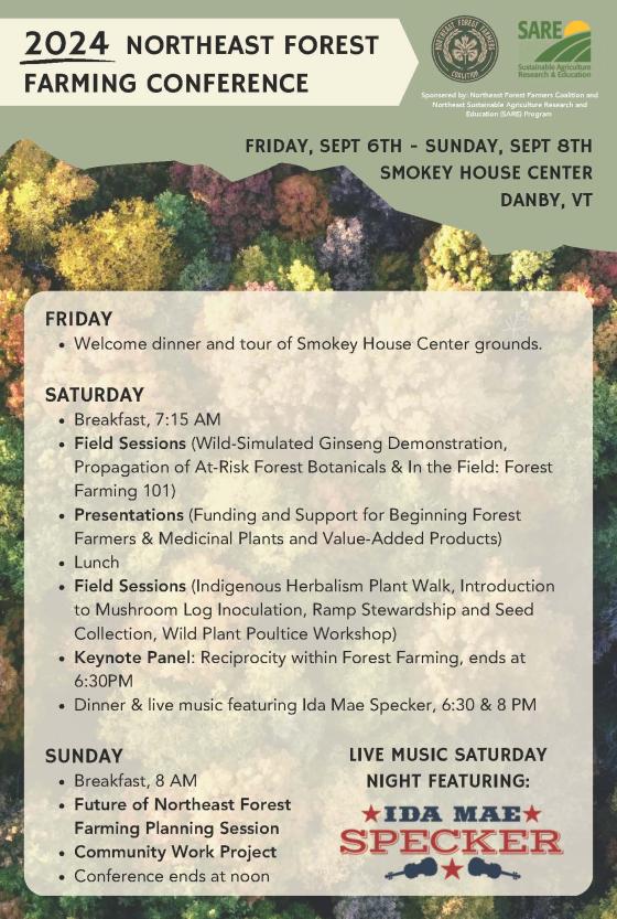 Agenda for 2024 Northeast Forest Farming Conference