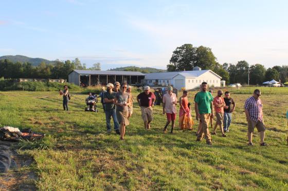 People walking in a field