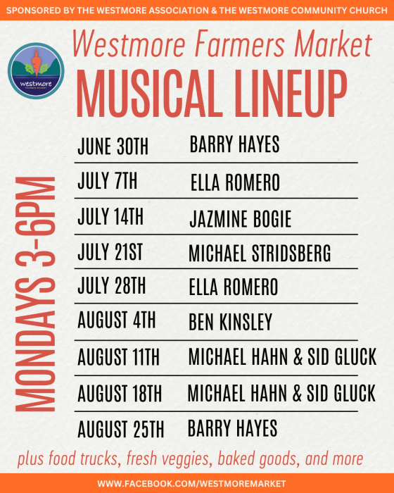 Westmore Market Musical Line Up