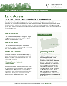 Land Access PDF Brief. Local Policy Barriers and Strategies for Urban Agriculture.