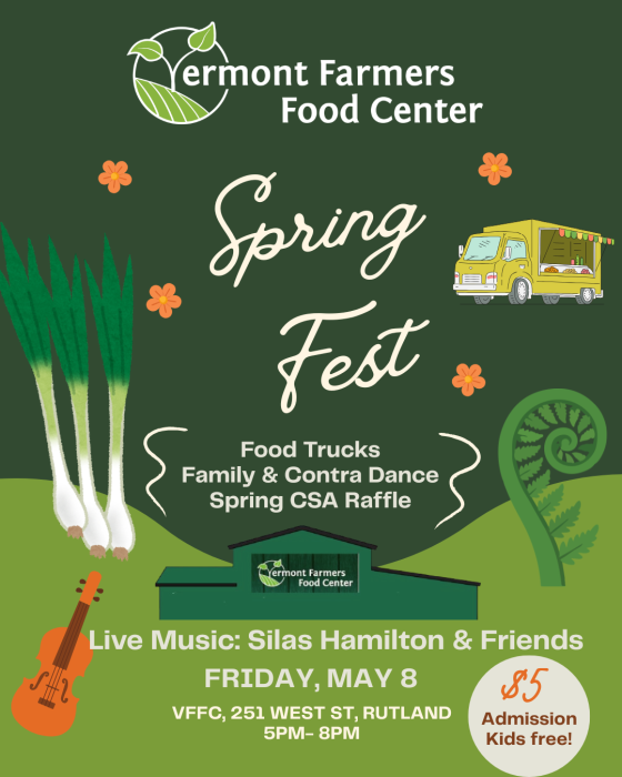 spring fest flier w/ fiddle, ferns, food truck and spring onions