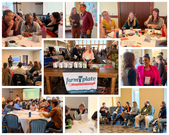 Photo collage of 2025 Farm to Plate Gathering. Features panel sessions, speakers, group work, interactions